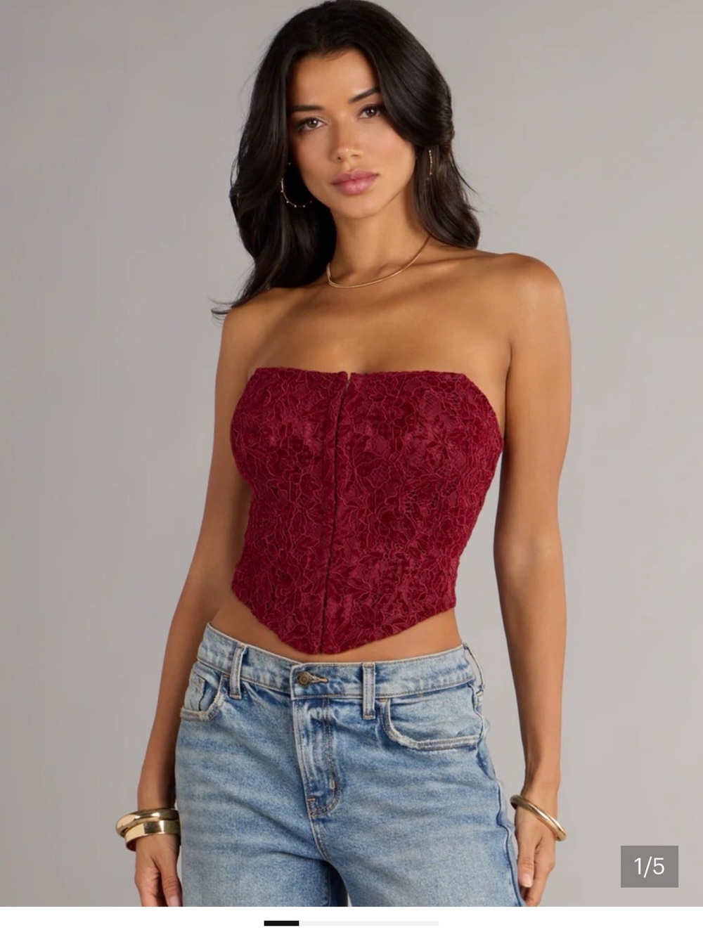 Windsor Strapless Lace Corset Top in Wine